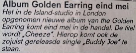 Golden Earring release album called Cheeze magazine article 1972